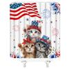 ZWSMZW 4th of July Shower Curtain USA Flag Cute Cat Patriotic Independence Day American Farmhouse Fireworks Blue Red Star Funny Bathroom Decor Fabric Curtains with Hooks view 2