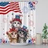 ZWSMZW 4th of July Shower Curtain USA Flag Cute Cat Patriotic Independence Day American Farmhouse Fireworks Blue Red Star Funny Bathroom Decor Fabric Curtains with Hooks view 3