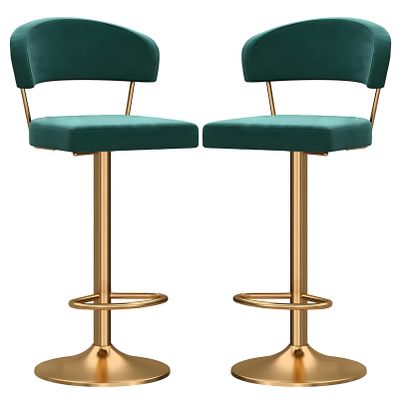 Guyifuny Bar Stools Set of 2, Modern Counter Height Swivel Barstool with Backrest and Footrest, Velvet Breakfast Island Stool in Green Color, Mechanical Lifting, Size 65-80cm