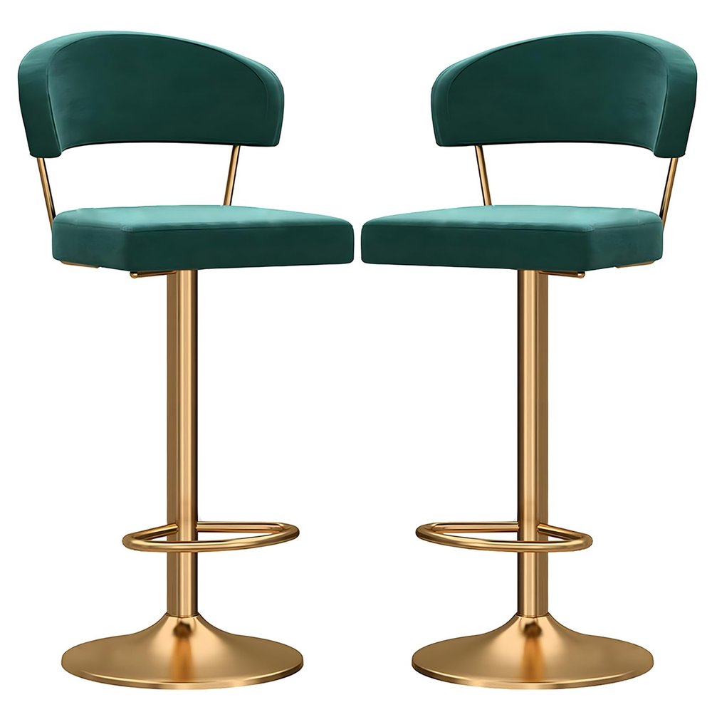 Guyifuny Bar Stools Set of 2, Modern Counter Height Swivel Barstool with Backrest and Footrest, Velvet Breakfast Island Stool in Green Color, Mechanical Lifting, Size 65-80cm
