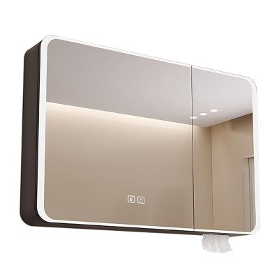 JCSRYD Medicine Cabinets for Bathroom Medicine Cabinet with Mirror, Rounded Rectangle LED Bathroom Mirror Cabinet, Defog, Stepless Dimming, Space Aluminum ( Color : Gris , Size : 80*70*13cm/31*28*5in