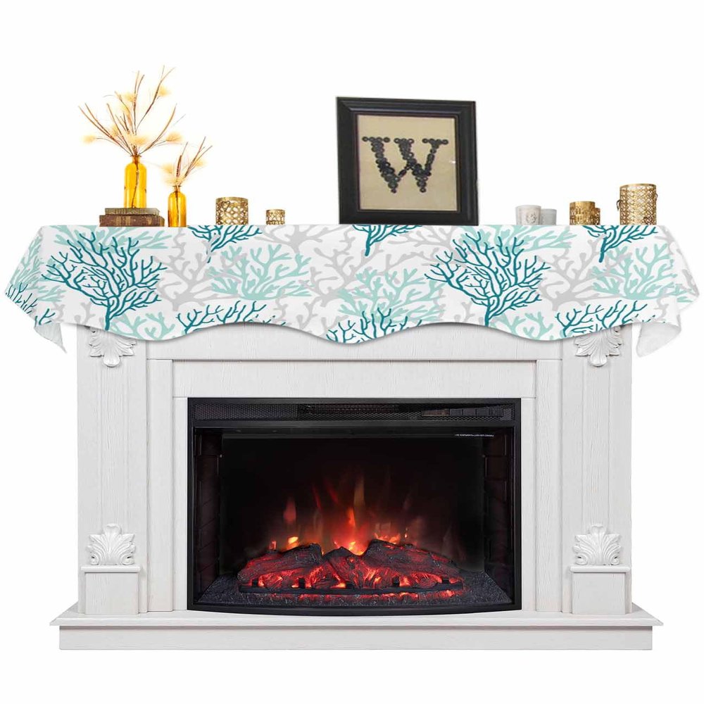 HomeLoft Basics Fireplace Mantel Scarf Top Runner Turquoise Ombre Coral Summer Ocean Grey Coral Mantel Cover Runner Table Runner for Kitchen Window Holiday Home Living Room Decorations 90x17in, Coralday31415
