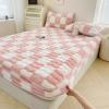 FIUIGHE Milk Velvet Checkered Mattress Cover, Cow Flannel Fitted Sheet, Milk Velvet Bedding Sheets, Ultra Soft Fluffy Non-Slip Protective Cover for Bed Mattress (Pink,47.2 * 78.7IN) view 1