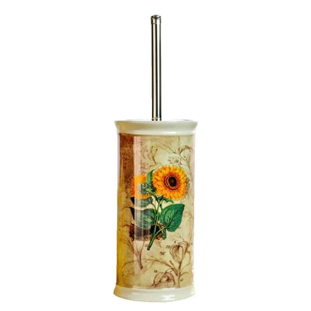 NOLLAM Bathroom Sunflower Toilet Brush and Holder Ceramics Toilet Brush Set Bathroom Wc Toilet Cleaning Brushes w/Stainless Steel Long Handle Toilet Bowl Scrubber