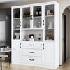 MOUMON Kitchen Hutch Storage Cabinet with Glass Doors, Kitchen Pantry Cabinet with Shelves & 3 Drawers, White (63W x 15.7D x 78.7H), Large view 1