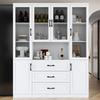 MOUMON Kitchen Hutch Storage Cabinet with Glass Doors, Kitchen Pantry Cabinet with Shelves & 3 Drawers, White (63W x 15.7D x 78.7H), Large view 3