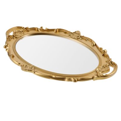 Cabilock Vintage Decorative Wall Mirror Elegant Oval Makeup Mirror for Dresser Bedroom Living Room Reflection Stable Base for Makeup Grooming