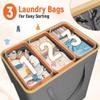 170L Laundry Hamper with Lid 3 Section, Extra Large Laundry Basket with 3 Removable Bags, Laundry Basket Organizer for Bedroom, Laundry Room, Dorm, Clothes Hamper, Grey view 3