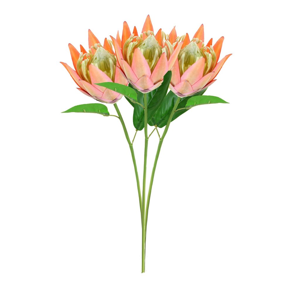 3PCS Artificial Protea Flowers Branches, Artificial Protea Cynaroides for Flower Arrangements,15.7 Inch Silk Protea Cynaroides Flower Bouquet Simulated Emperor Flower Plant for Home(Light Orange)