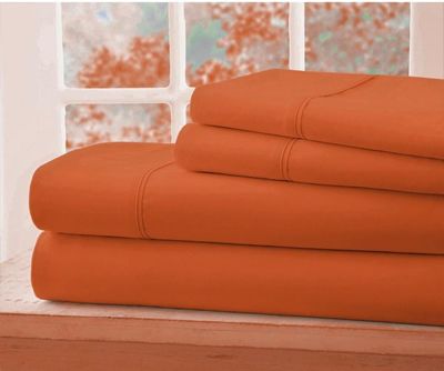 Sheets N More 4 PC Sleeper Sofa Bed Sheet Set- 100% Egyptian Cotton 1000 Thread Count Sheets Full, Orange, Solid Sofa Bed Sheets - Easily Fits Upto 7" Drop Mattress