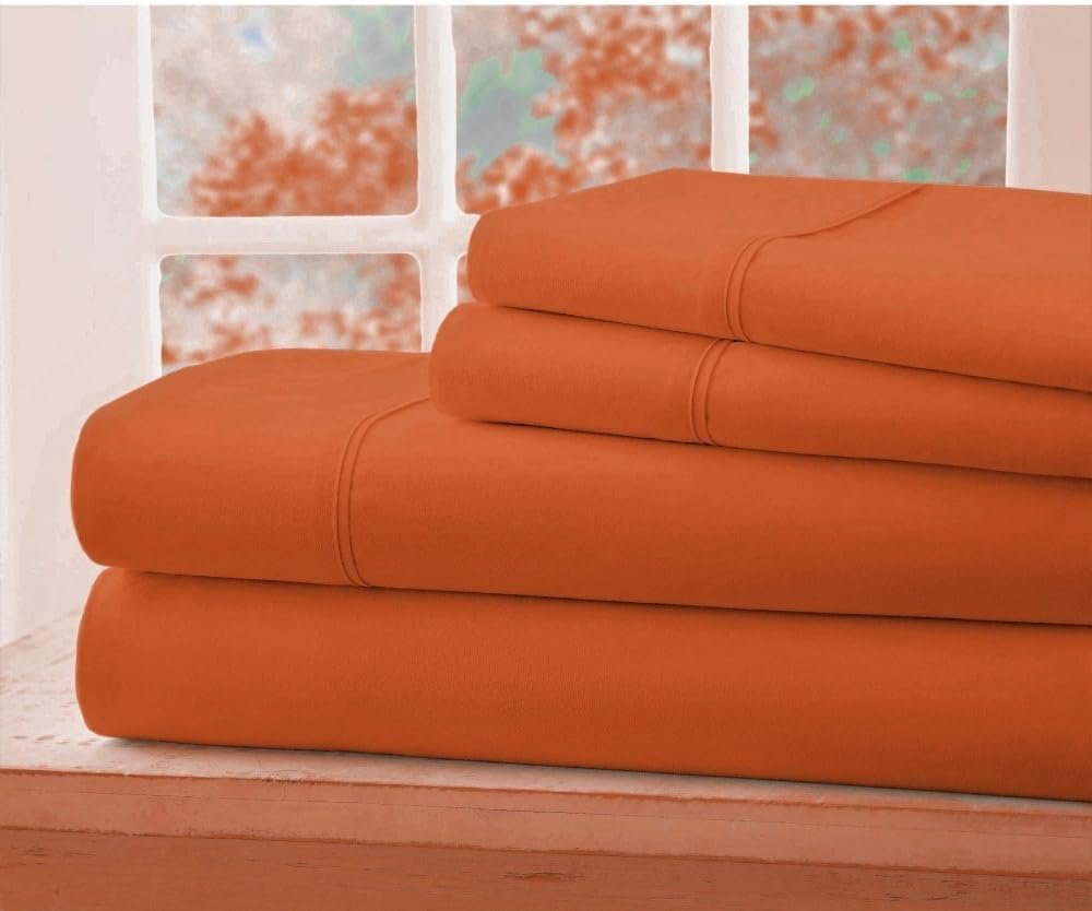 Sheets N More 4 PC Sleeper Sofa Bed Sheet Set- 100% Egyptian Cotton 1000 Thread Count Sheets Full, Orange, Solid Sofa Bed Sheets - Easily Fits Upto 7" Drop Mattress
