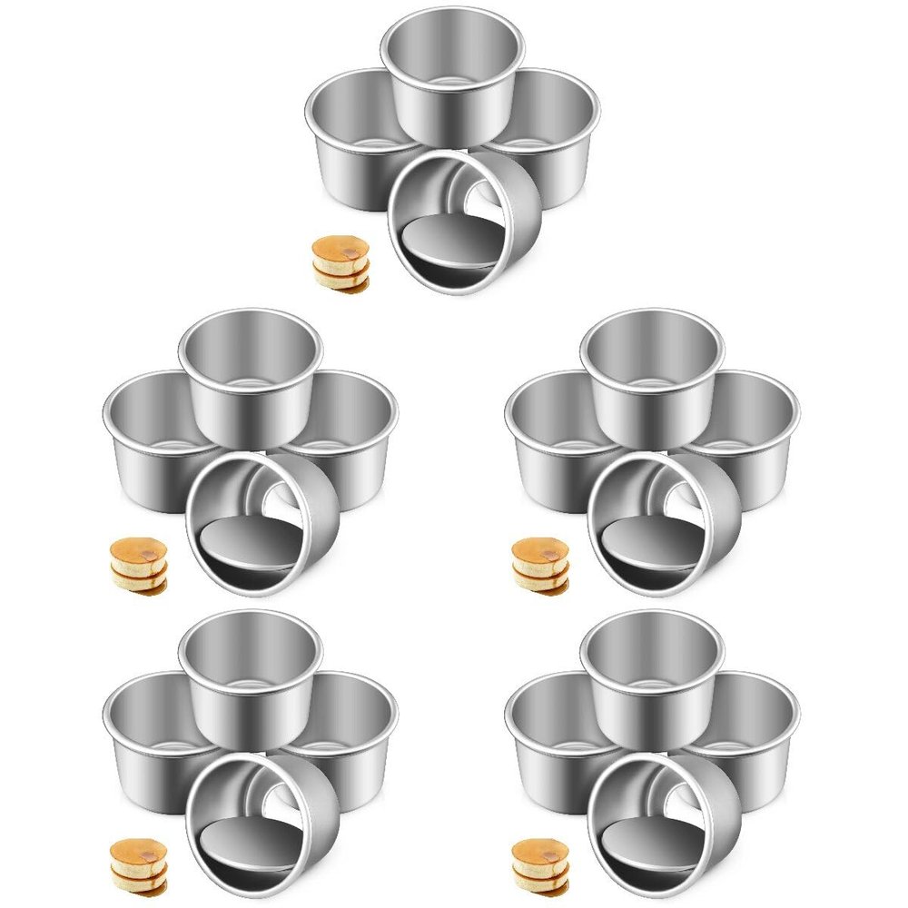 Cabilock 20pcs Removable Bottom Cake Tins Nonstick Aluminum Alloy Baking Molds for Cheesecakes Mousse Chiffon Cakes for Parties and Picnics