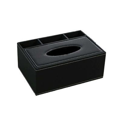 Ciieeo Multifunctional Tissue Box and Remote Organizer Pu Leather Desktop Pencil and Scissor Holder for Home Office and Car Black Design