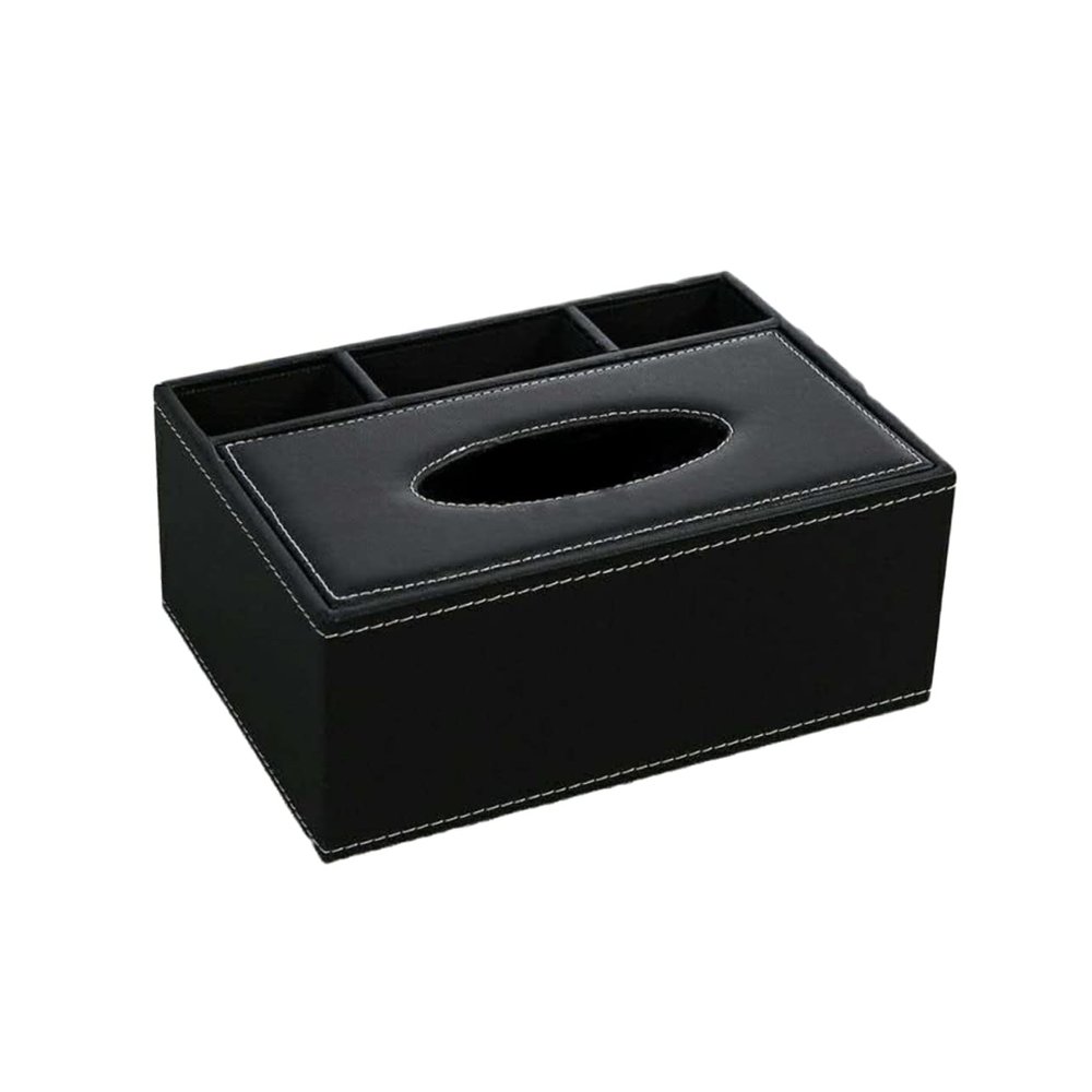 Ciieeo Multifunctional Tissue Box and Remote Organizer Pu Leather Desktop Pencil and Scissor Holder for Home Office and Car Black Design