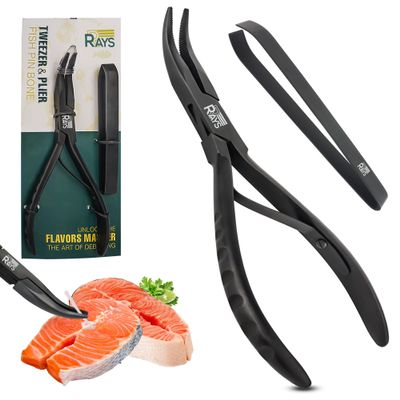 Fish Bone Pliers/Tweezers Ergonomic Non-Slip Grip, Food-Grade Stainless Steel Deboner | Pin Bone Remover for Salmon, Trout & All Fish