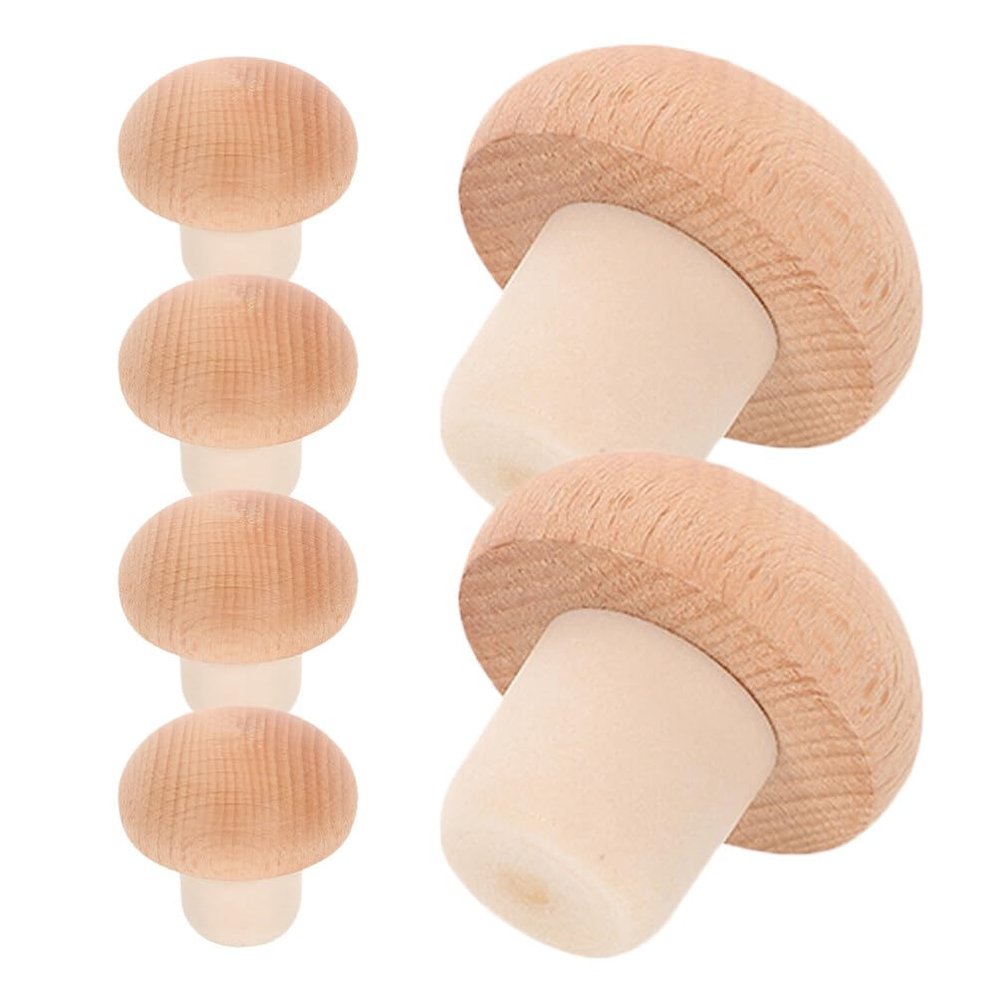 Alipis 6pcs Wine Bottle Corks Mushroom Shaped Stoppers for Wine Bottles Wooden