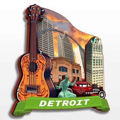Detroit Michigan USA America Wooden Fridge Magnet Cute 3D City Travel Souvenirs Crafts Handmade Refrigerator Stickers Home Whiteboard Decor Collection Gift