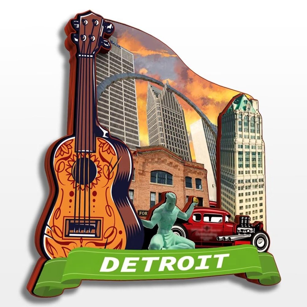 Detroit Michigan USA America Wooden Fridge Magnet Cute 3D City Travel Souvenirs Crafts Handmade Refrigerator Stickers Home Whiteboard Decor Collection Gift