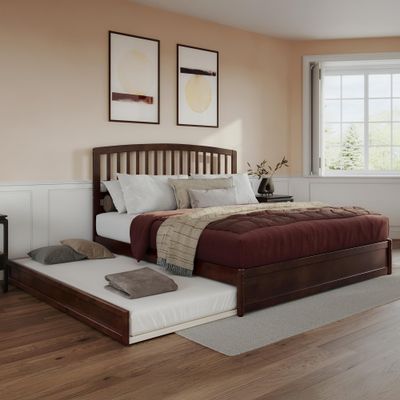 AFI, Lucia King Platform Bed with Panel Footboard & Twin XL Trundle, Walnut