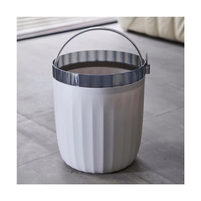 SUREK Exquisite with Handle Trash Can Plastic Wastebasket Round Kitchen Trash Cans High-Capacity Bathroom Trash Can Without Lid Trash Bin Reusable, gery