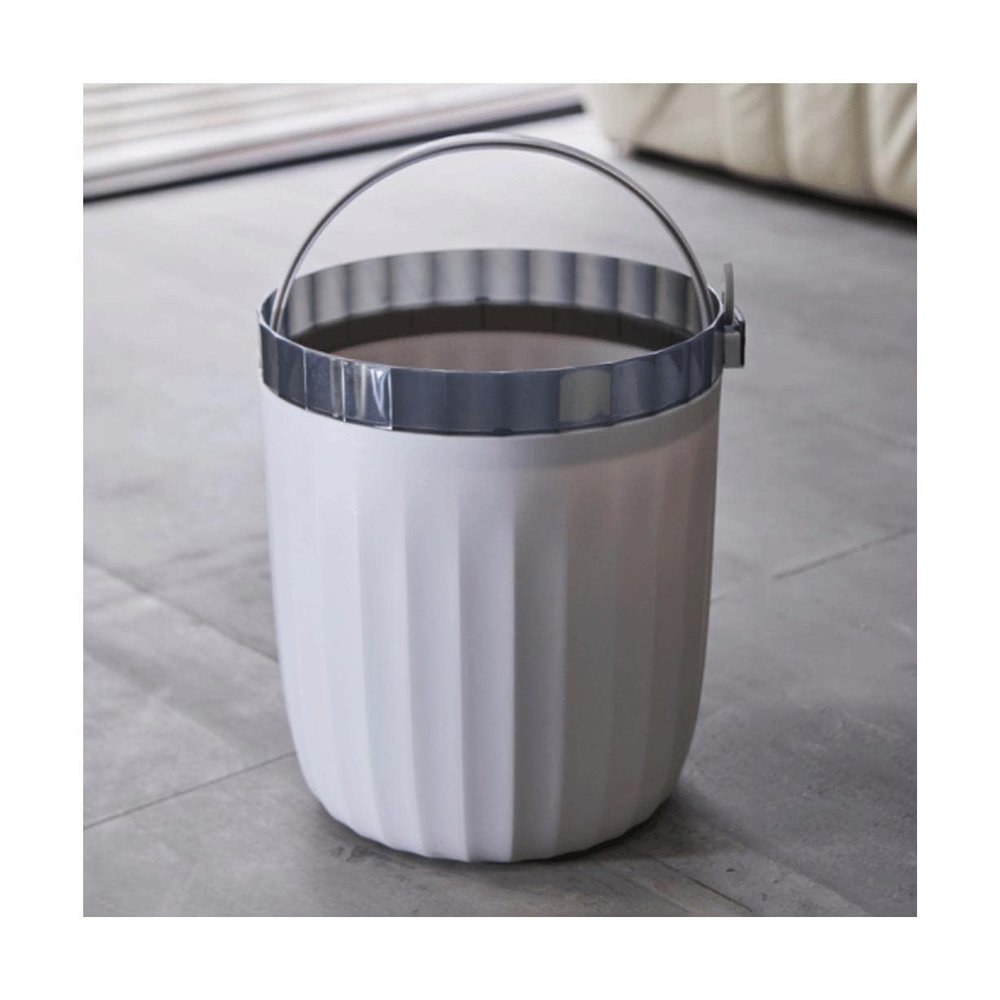 SUREK Exquisite with Handle Trash Can Plastic Wastebasket Round Kitchen Trash Cans High-Capacity Bathroom Trash Can Without Lid Trash Bin Reusable, gery