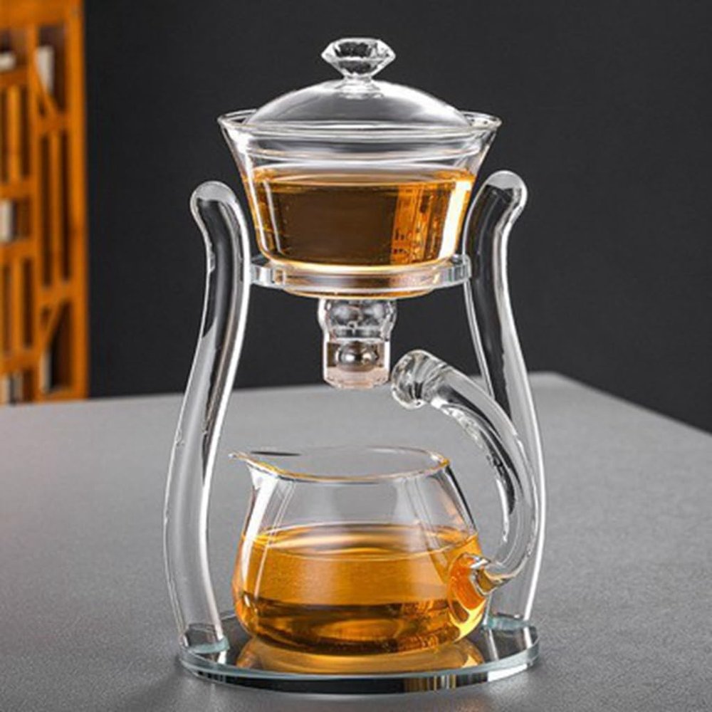 BINGWANG Glass Tea Pot Tea Maker Semi-Automatic Water Diversion Rotating Kungfu Drip TeaPot Sturdy Kitchen Bar Supplies (Color : Style4)