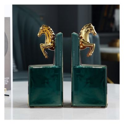 Bookends Book Organizer Modern Ceramic Creative Book Book Organizer Office Living Room Meeting Room Decoration Animal Shape Non-Slip Book End Bookends for Shelves (Color : Green)