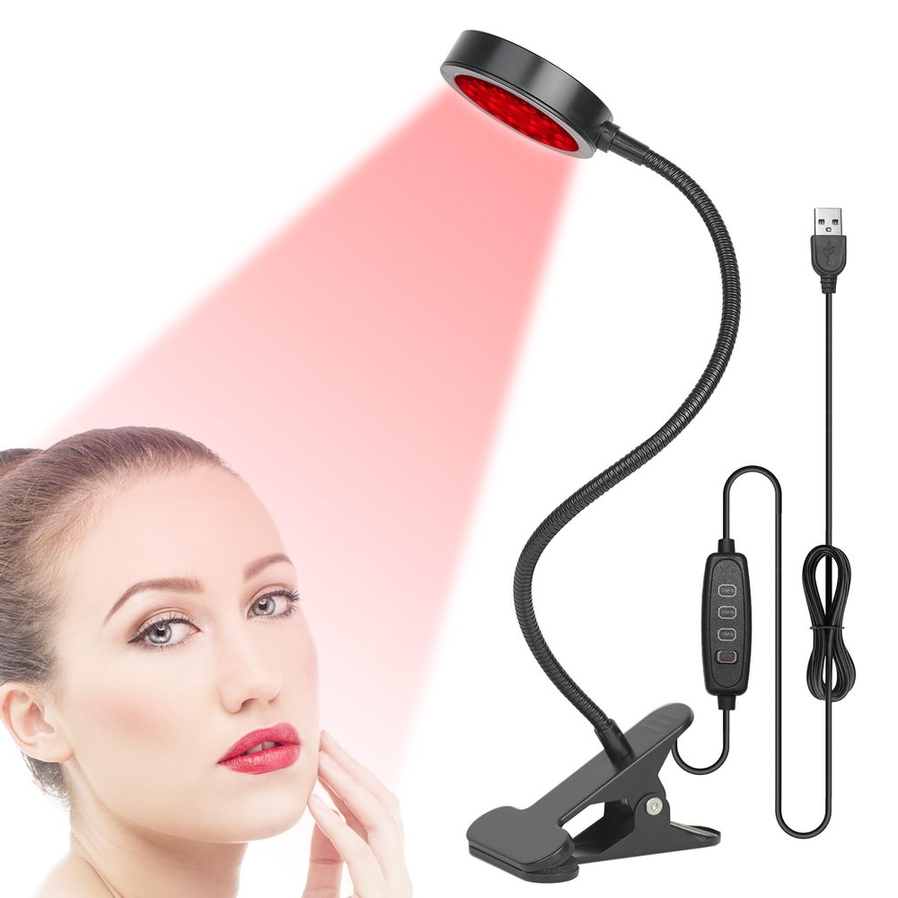 GREENIC Led Red Light Therapy Lamp, 660nm 850nm Small Portable USB Near Infrared Light Device at Home with Gooseneck and Clamp for Face, Body, Neck, Skin, Feet, Knee, Hands, Back, Shoulder, Legs