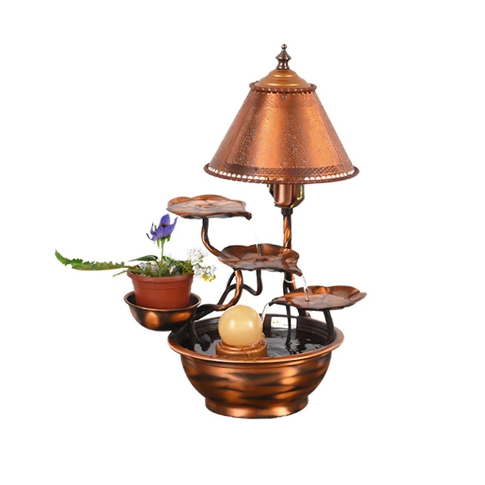 HEAIQI Indoor Small Water Fountain Pure Copper Tabletop Water Fountain - Indoor Desktop Waterfall Fountain Metal Flower Indoor/Outdoor Water Fountain Tabletop Fountains Feng Shui Decor