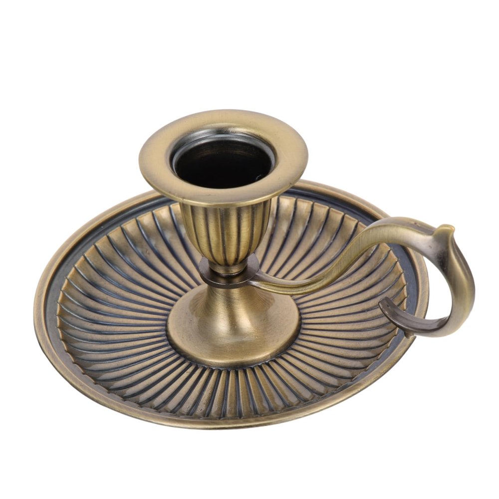 STOBAZA Retro Taper Candle Holder with Handle Vintage Brass Candlestick for Home Decor Tabletop Accent 4.52 Inch Metal Candle Stand for Party and Special Occasions