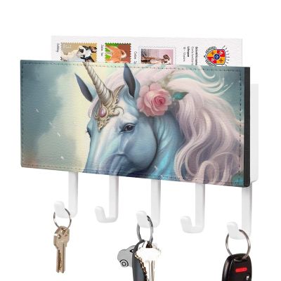 Unicorn Key Holder for Wall PU Key Hooks Key Rack Mounted Hanger Wall Shelf with 5 Hooks for Women Men, style