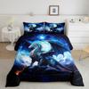 Dragon Bedding Set Full Size,Snow Mountain Starry Sky Galaxy Comforter Set for Kids Boys Men Teens Room Decor,Glitter Star Trippy Duvet Insert 3Pcs,Western Magical Animal Blue Quilt Set,2 Pillowcases view 1