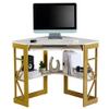 VECELO Corner Desk Computer Desk Writing Table with Smooth Keyboard Tray & Storage Shelves,Compact Home Office Triangle Table,Gold & White view 1