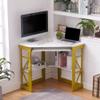 VECELO Corner Desk Computer Desk Writing Table with Smooth Keyboard Tray & Storage Shelves,Compact Home Office Triangle Table,Gold & White view 2
