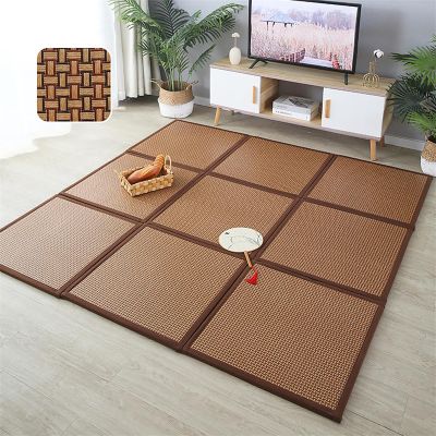 XOOFMASS Summer Sleeping Mats Tatami Mat Rattan Japanese Floor Mats, Thickness Foam Breathable Japanese Floor Mats Non-Slip Patchwork Crawling Mats for Living Room Bedroom,D,1PC 24x24/60x60cm