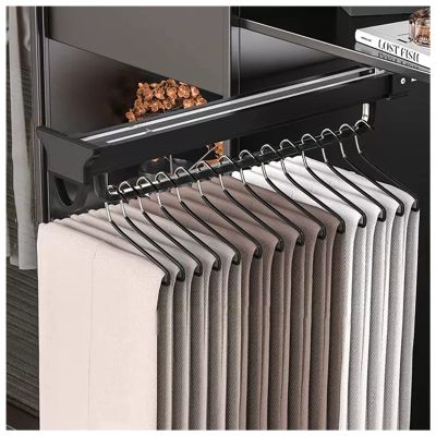 UUNVTOSU Pull-Out Closet Rod Closet Clothes Hanger Rail Sliding Wardrobe Closet Valet Rod Top Mounted Trousers Rack Space Saving for Pants and Coat Racks (Color : Black, Size : 26.5x12cm)