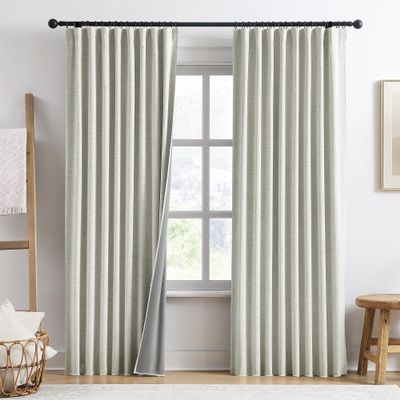 94 Inch Long Blackout Curtains 2 Panels,Pleated Back Tab Rod Pocket with Hooks,Solid Rustic Heat Reflective Linen Textured Dark Out Darkening Curtains for Living Room 50W x 94L Natural Cream