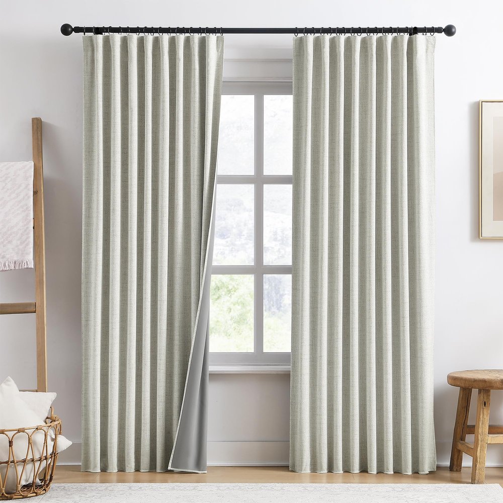 94 Inch Long Blackout Curtains 2 Panels,Pleated Back Tab Rod Pocket with Hooks,Solid Rustic Heat Reflective Linen Textured Dark Out Darkening Curtains for Living Room 50W x 94L Natural Cream