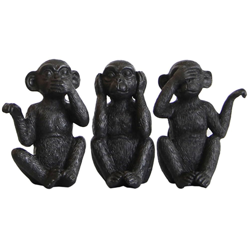 Kichvoe 3 Statue Hear No See No Evil Truths Monkey Figurines Wisdom Monkey Sculpture for Home Fengshui Decor Brings Good Luck Black