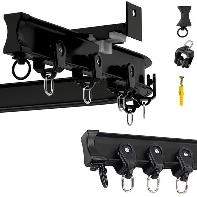 MZQMK Flexible Bendable Curtain Track, 8Ft Curved Curtain Track Ceiling Or Wall Mount Curtain Rail Track System Room Divider Heavy Duty Drop Ceiling Curtain Track Set(Color:Black,Size:1.5M/4.9FT)