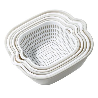 AOKID Kitchen Strainers,8 Pcs Double-Layer Washing Basket for Food Drainage and Storage,Portable Plastic Kitchen Washbas with Handles,Colanders Strainers for Fruits Vegetables Cleaning Wash White