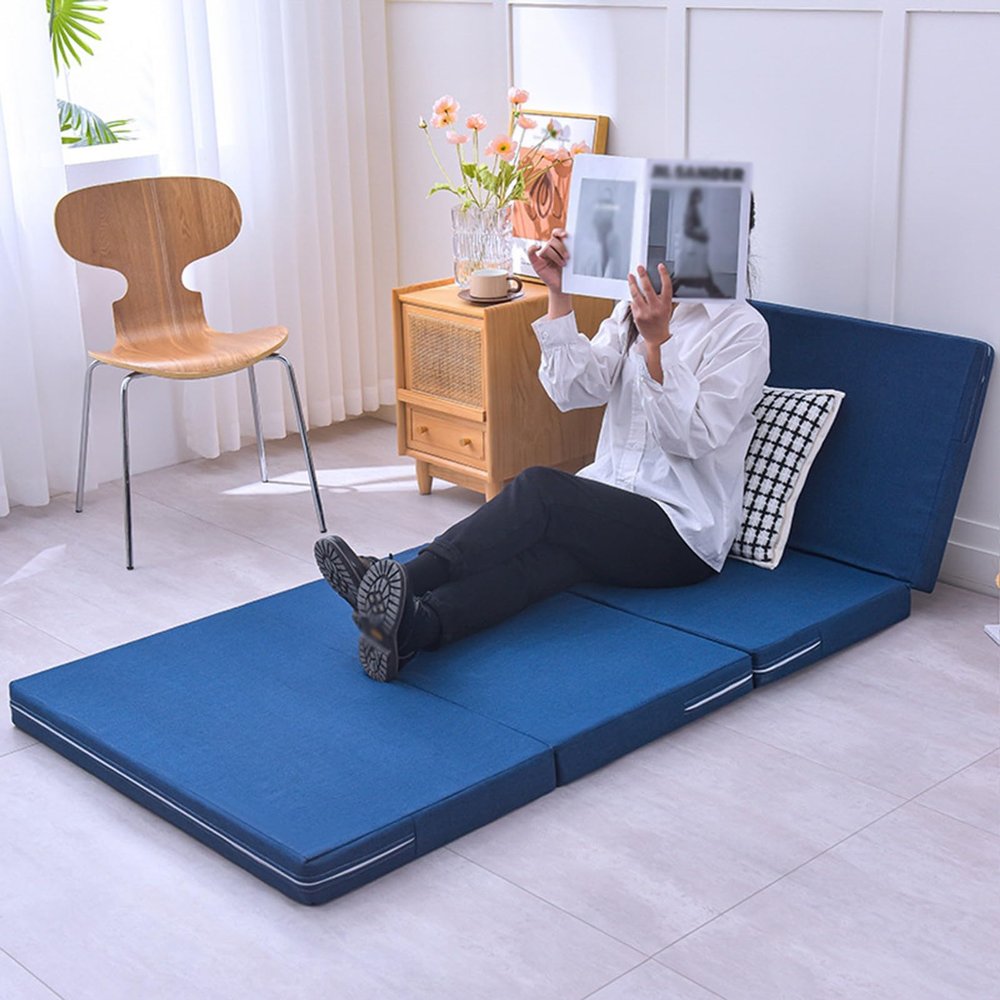XHCTNN 4 Fold Mattress with Memory Foam, Mattress High Density Sponge Japanese Futon Tatami Floor Mat - Portable Guest Bed Cover Removable & Washable(E,L*79" W*59" H*3")