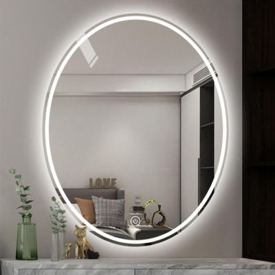 Oval LED Bathroom Mirror 3 Colors Light DimmableBathroom Mirror With Led Lights For Wall, With Smart Touch Button SwitchStepless Dimmable Lighted Mirror,Frameless Decorative Mirror ( Size : 60x80cm