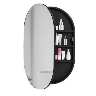 JCSRYD Medicine Cabinet with Mirror Arched Bathroom Mirror Cabinet, Wall Mounted Wood Mirror Cabinet, Bath Organiser Storage for Bedroom, Living Room and Toilet (Color : Black)