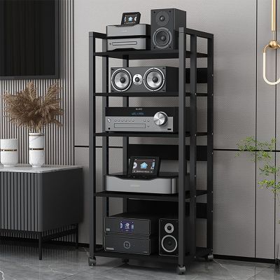 Media Storage Cabinet, 5-Tier Shelves Audio Video Media Stand Cabinet with Height Adjustable, for Store Cable Boxes, DVD Players, Streaming Devices, Home Theater Receivers,Black
