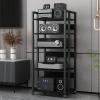 Media Storage Cabinet, 5-Tier Shelves Audio Video Media Stand Cabinet with Height Adjustable, for Store Cable Boxes, DVD Players, Streaming Devices, Home Theater Receivers,Black view 1
