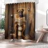 Orlco Art Farm Animal Shower Curtain Farmhouse Brown Wood Grain Funny Animal Dog Rustic Wooden Western Fabric Bathroom Decor Curtain with 12 Hooks 72"x72" view 3