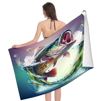 A Fish is Jumping Design Beach Towel,Absorbent Towels for Bathroom,Beach,Camping,Pool, Swim,Travel,Bath,Quick Dry Basics,Trip Essentials, 32 x 52 in