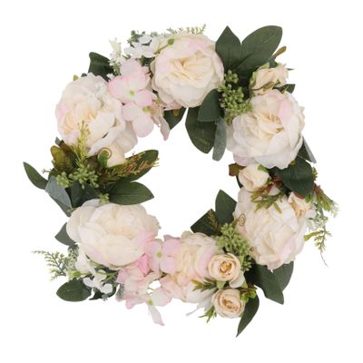 Cabilock White Flower Garland Simulation Wreath for Home Decor Festive Hanging Adornment for Door and Wall Decoration for Parties and Celebrations