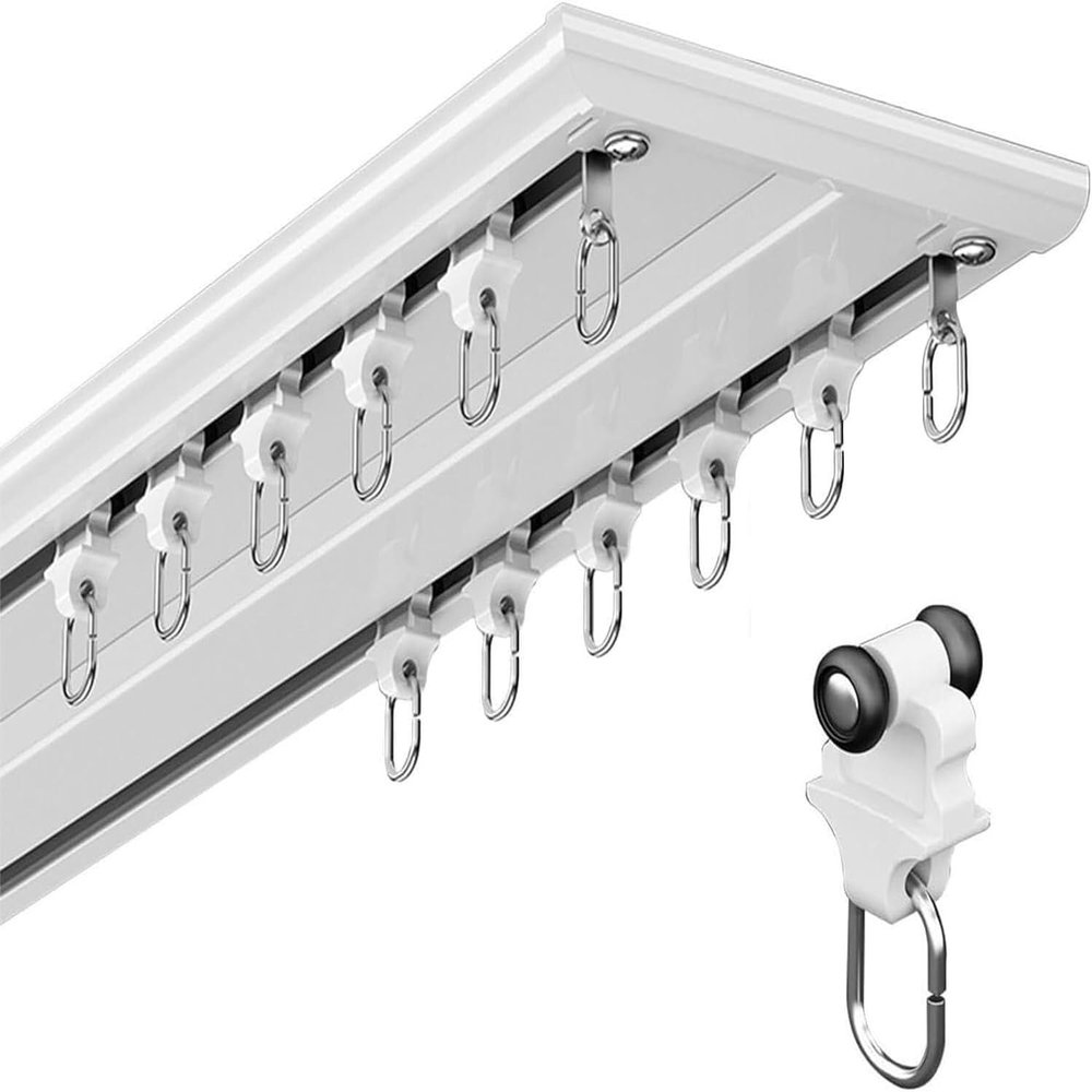 Curtain Double Tracks System, Ceiling Mounting Heavy-Duty Curtain Rails, Silent Curtain Rail, Curtain Pole For Living Room, Hotel, Hospital, Classrooms (Color : A, Size : 200cm/6.6ft/2 * 100cm)